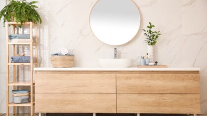 bathroom furniture in a well lit room