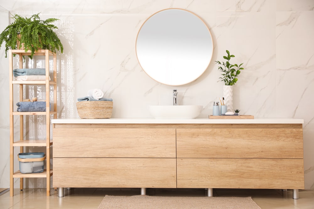 bathroom furniture in a well lit room